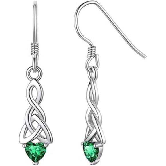 Sparkling Heart Birthstone 925 Sterling Silver Celtic Knot Dangle Hook Earrings - Picture 7 of 7
